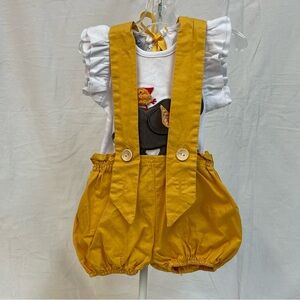 Mud Pie Yellow Suspender Bubble Shorts Elephant T-Shirt Set Boutique Ruffle 12m
